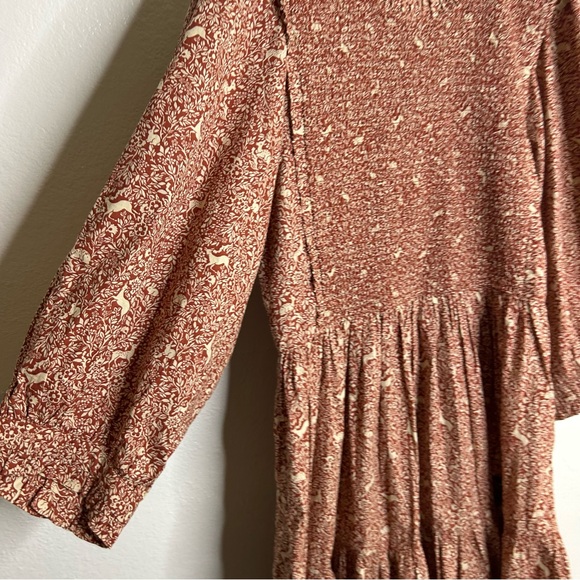 Doen Prancing Fawn Leda Deer Ruffle Cotton Tiered Long Sleeve Mini Dress XL - Picture 9 of 15
